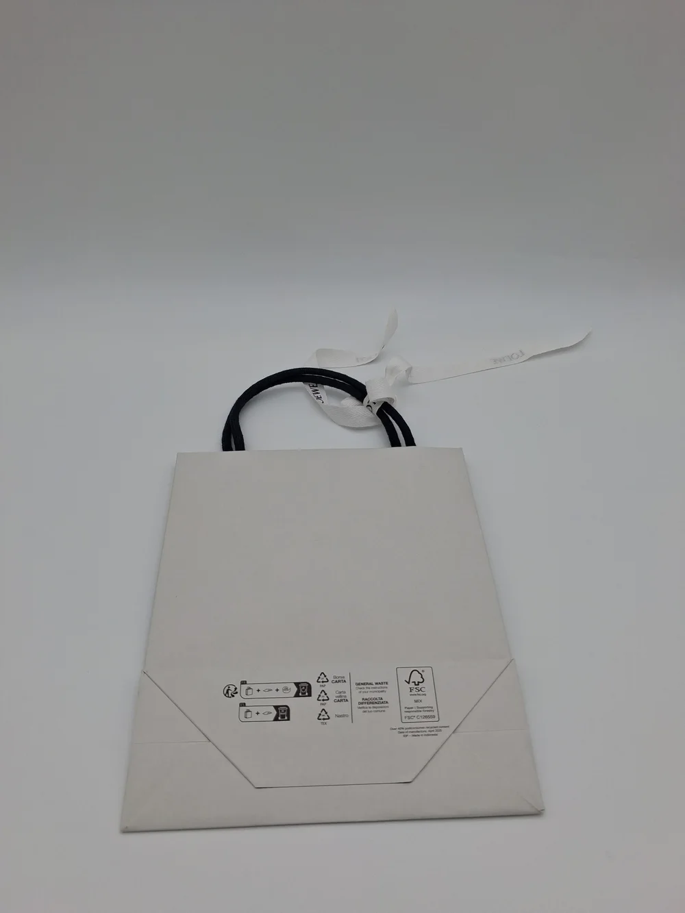 LOEWE White Shopping Gift Bag Black Handles Logo Ribbon Luxury Packaging EUC